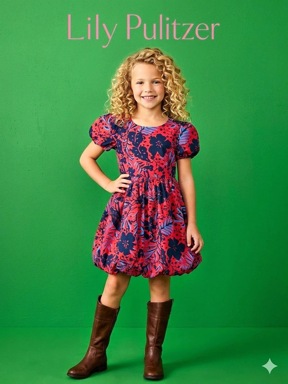 Lilly Pulitzer Girls Floral Puff Sleeve Dress in Pink & Blue girls size 7
